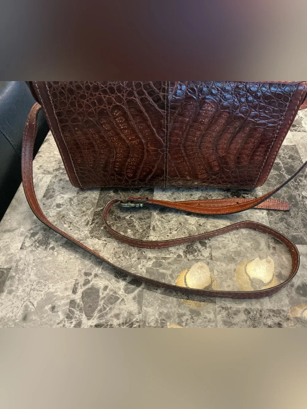 The Bridge Italy Vintage Western Croc Effect Leather Shoulder Bag Cognac Brown